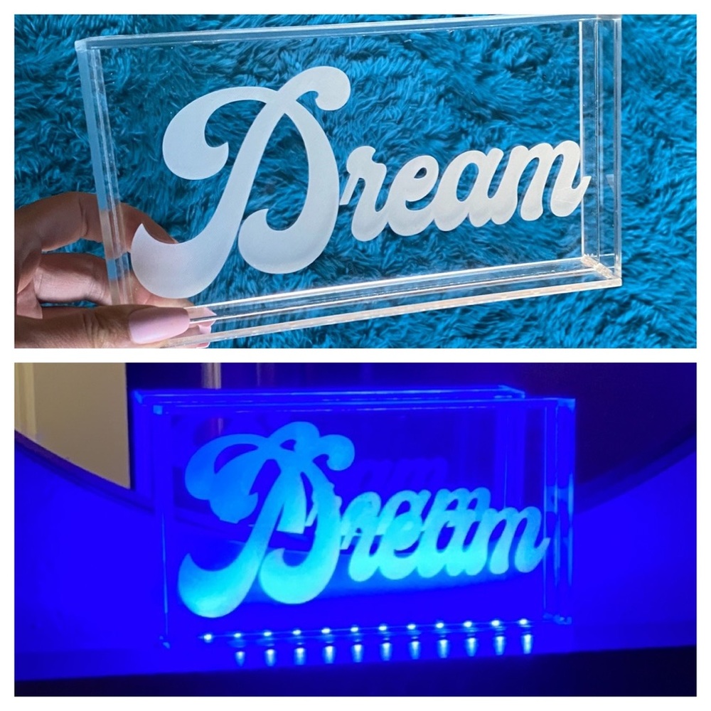 LED Light Acrylic Wall Sign DREAM Blue Light